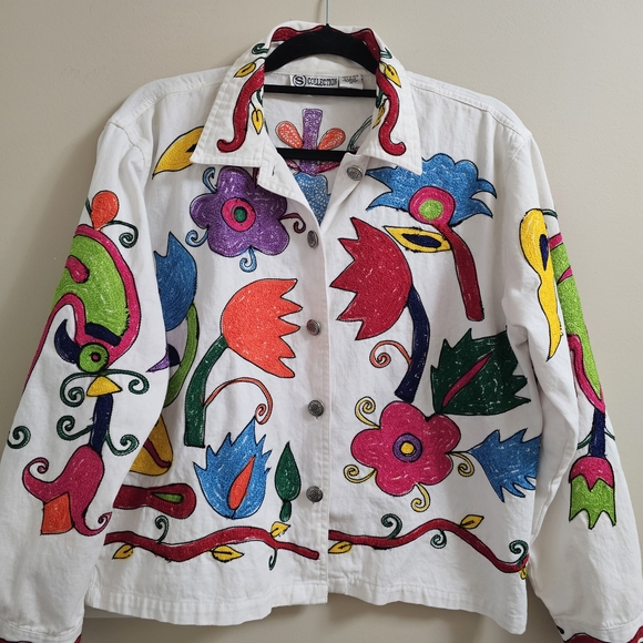 S Collection Jackets & Blazers - Vintage S Collection DenimJacket Heavily Embroidered Birds Floral FolkArt Medium